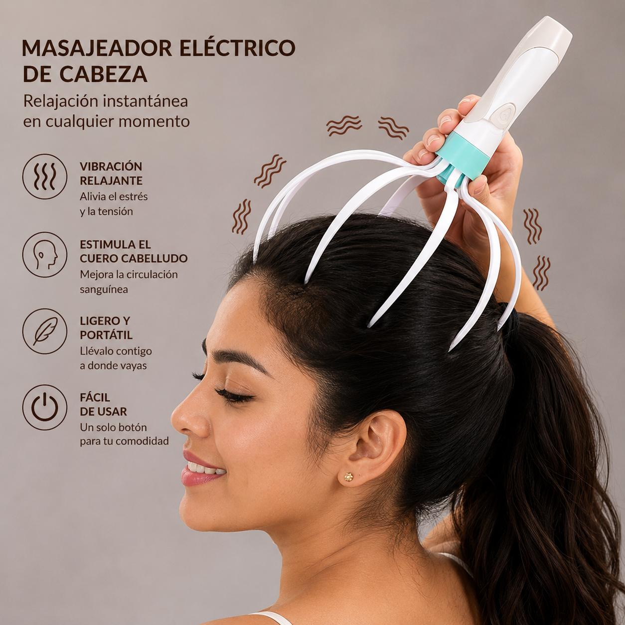 Masajeador Eléctrico de Cabeza 8 Puntas – Alivio de Estrés y Cuidado Capilar