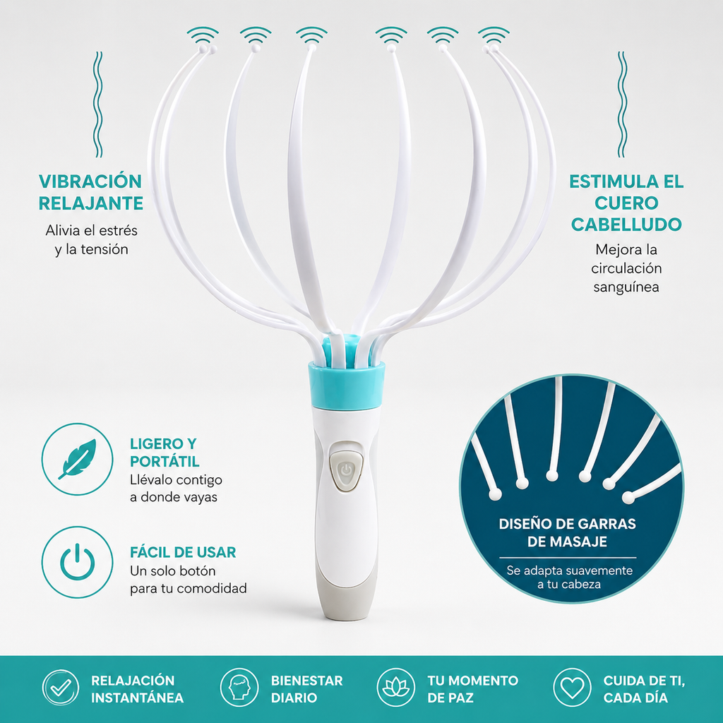 Masajeador Eléctrico de Cabeza 8 Puntas – Alivio de Estrés y Cuidado Capilar