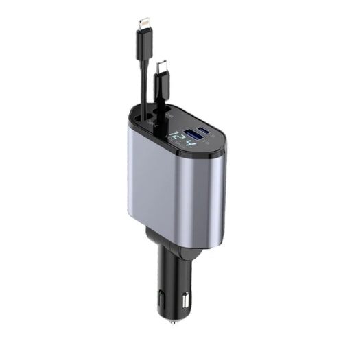Cargador de Auto 4 en 1 – Carga Rápida QC3.0 para iPhone y Android