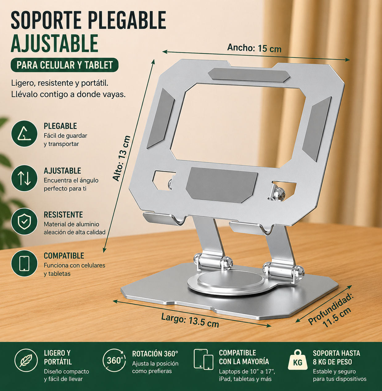 Soporte para Laptop y Tableta – Ajustable, Plegable y con Disipación de Calor
