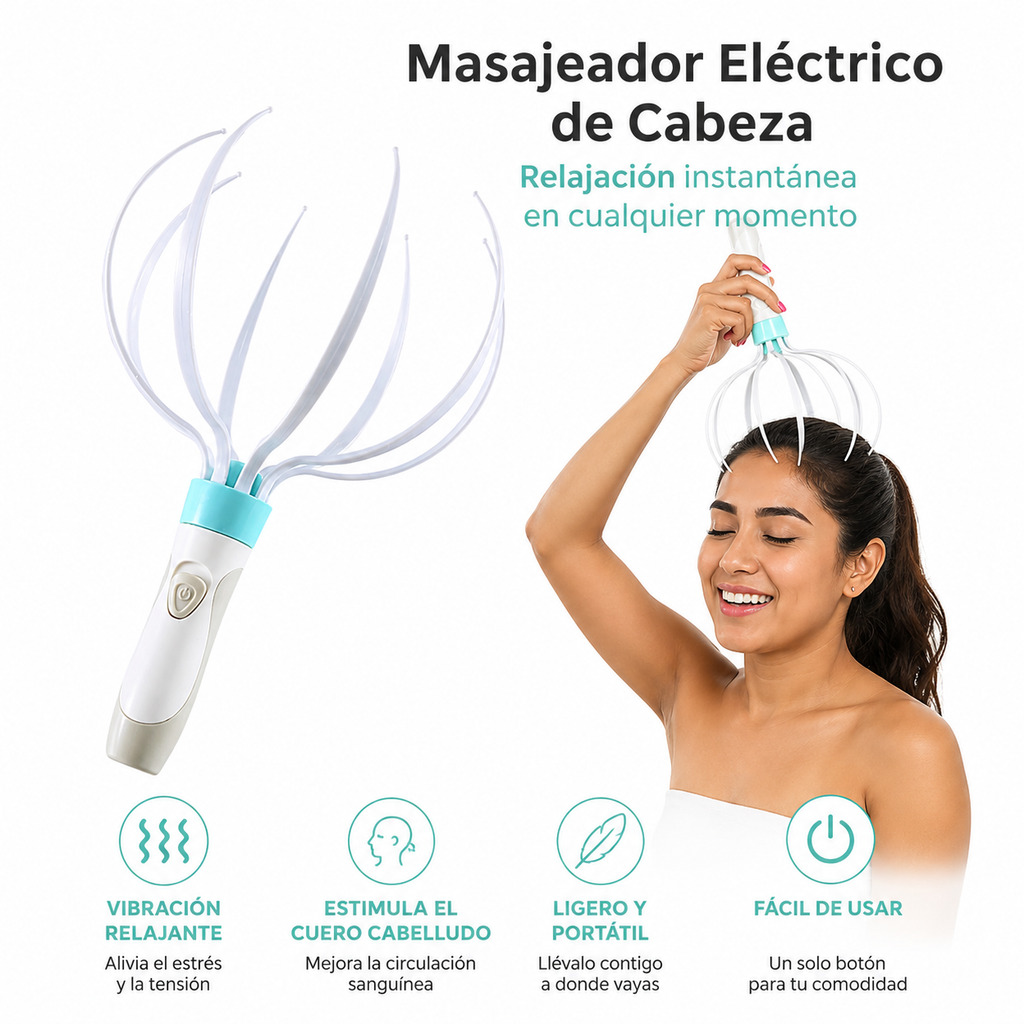 Masajeador Eléctrico de Cabeza 8 Puntas – Alivio de Estrés y Cuidado Capilar