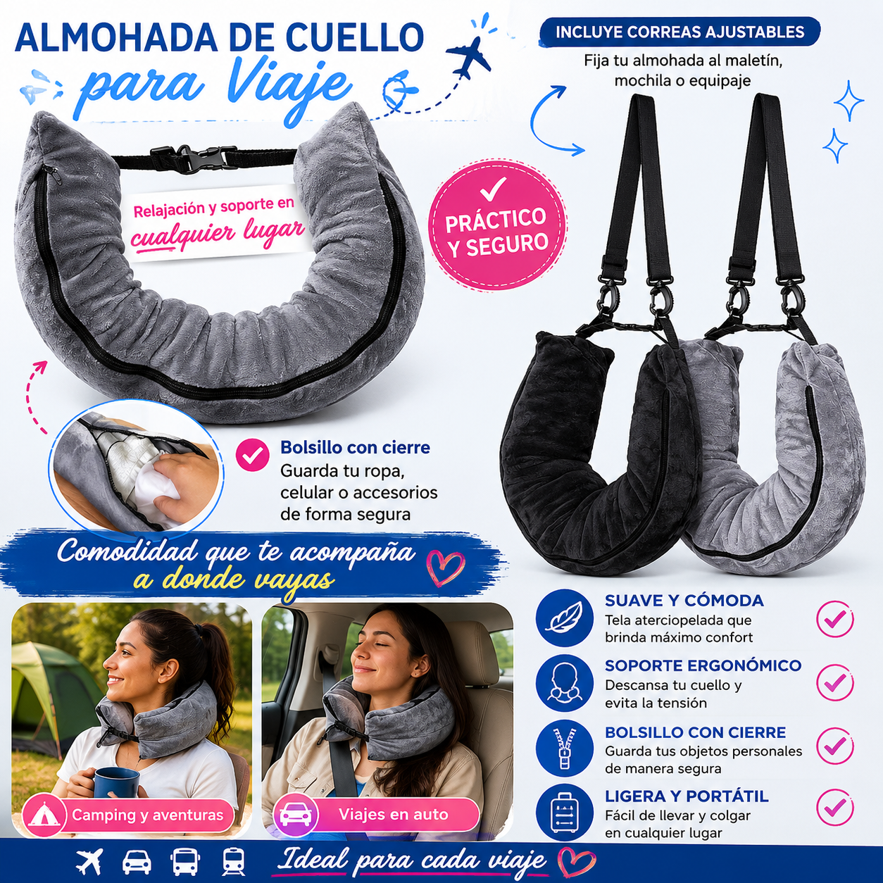 Almohada de viaje rellenable con ropa – organizador portátil de equipaje